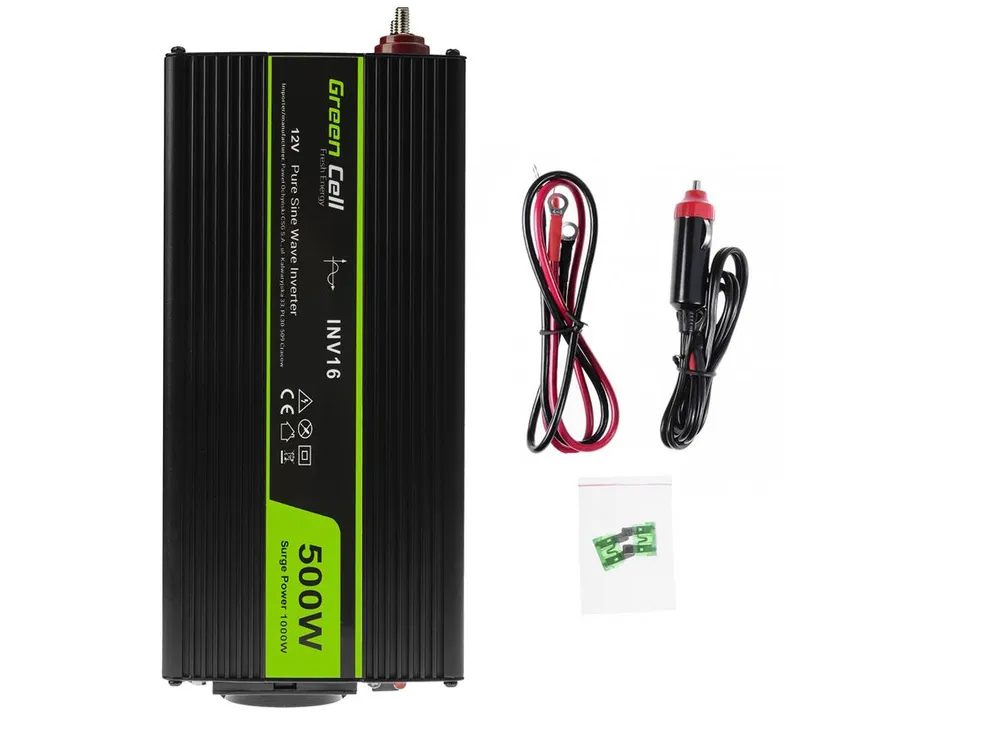 Green Cell Przetwornica Napięcia 12V na 230V, 500W/1000W Czysta sinusoida