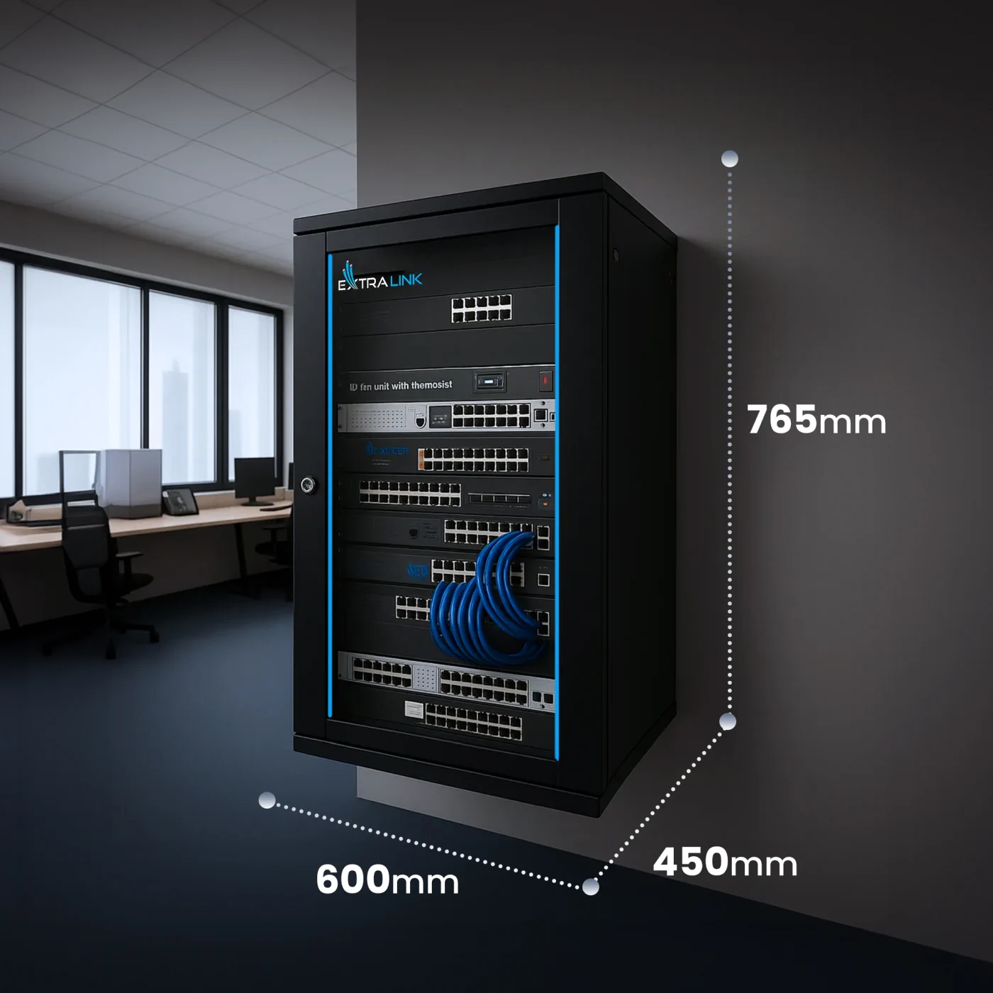 Extralink 15U 600x450 Siyah | raf dolabı | duvara monte
