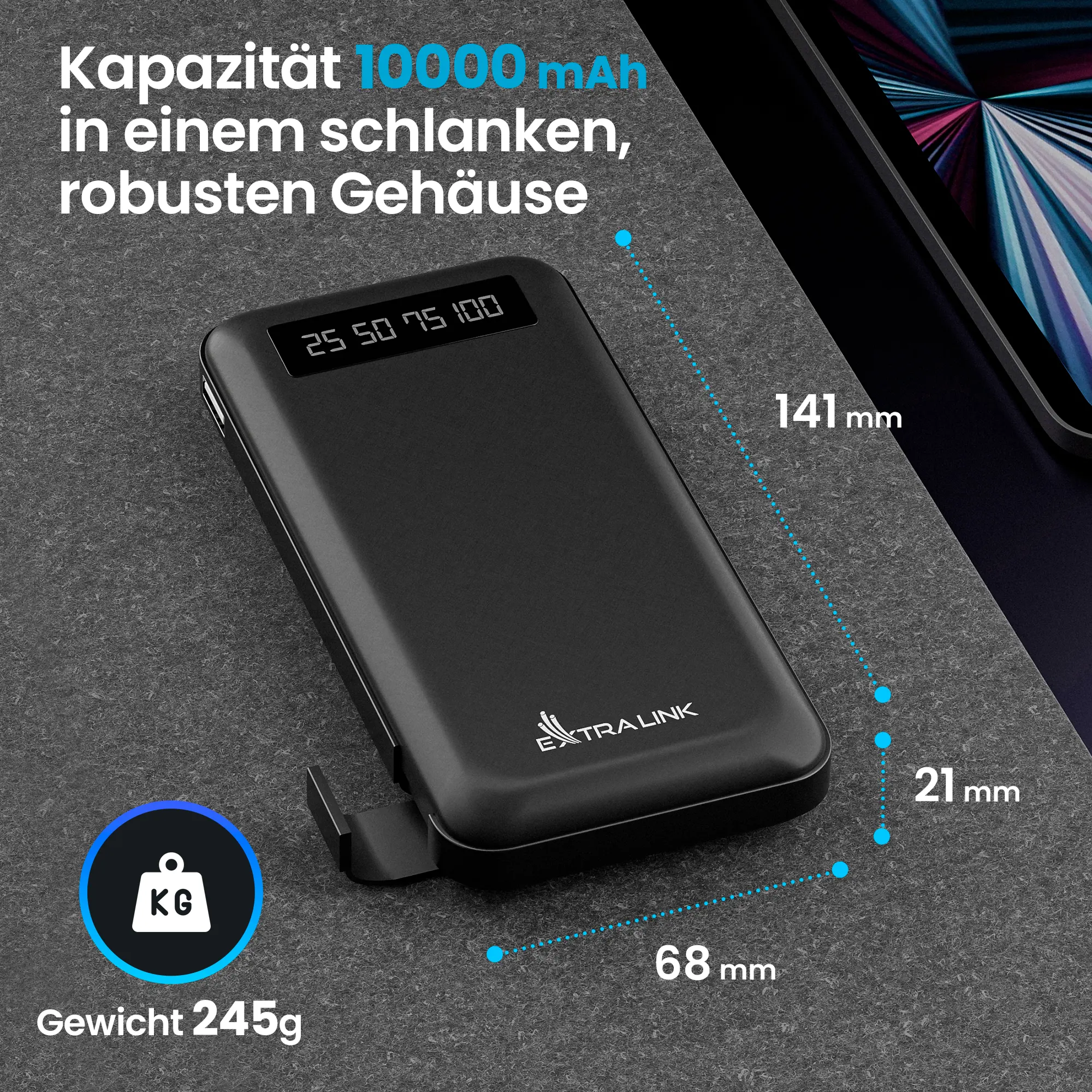 EXTRALINK EPB-083 10000MAH 5V POWER BANK SCHWARZ