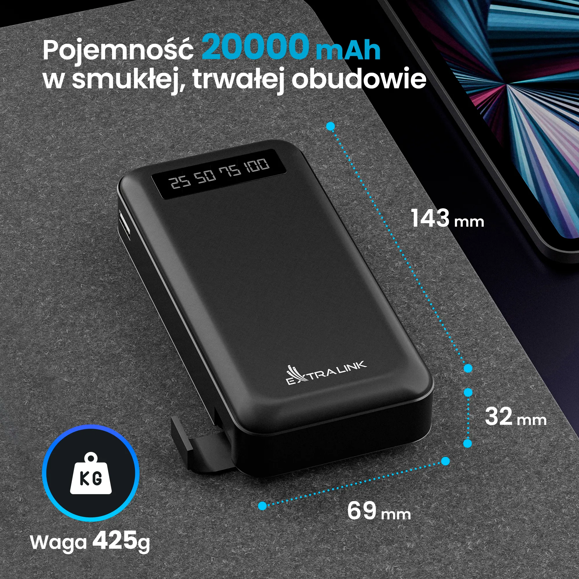 EXTRALINK EPB-084 20000MAH 5V POWER BANK BLACK