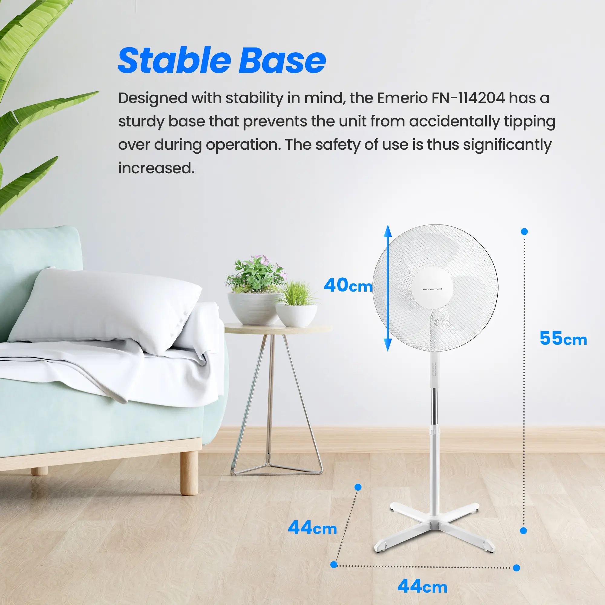 EMERIO FN-114204 DİKİLİ FAN 40CM, 3 KANATLI, 3 HIZ AYARLI, BEYAZ