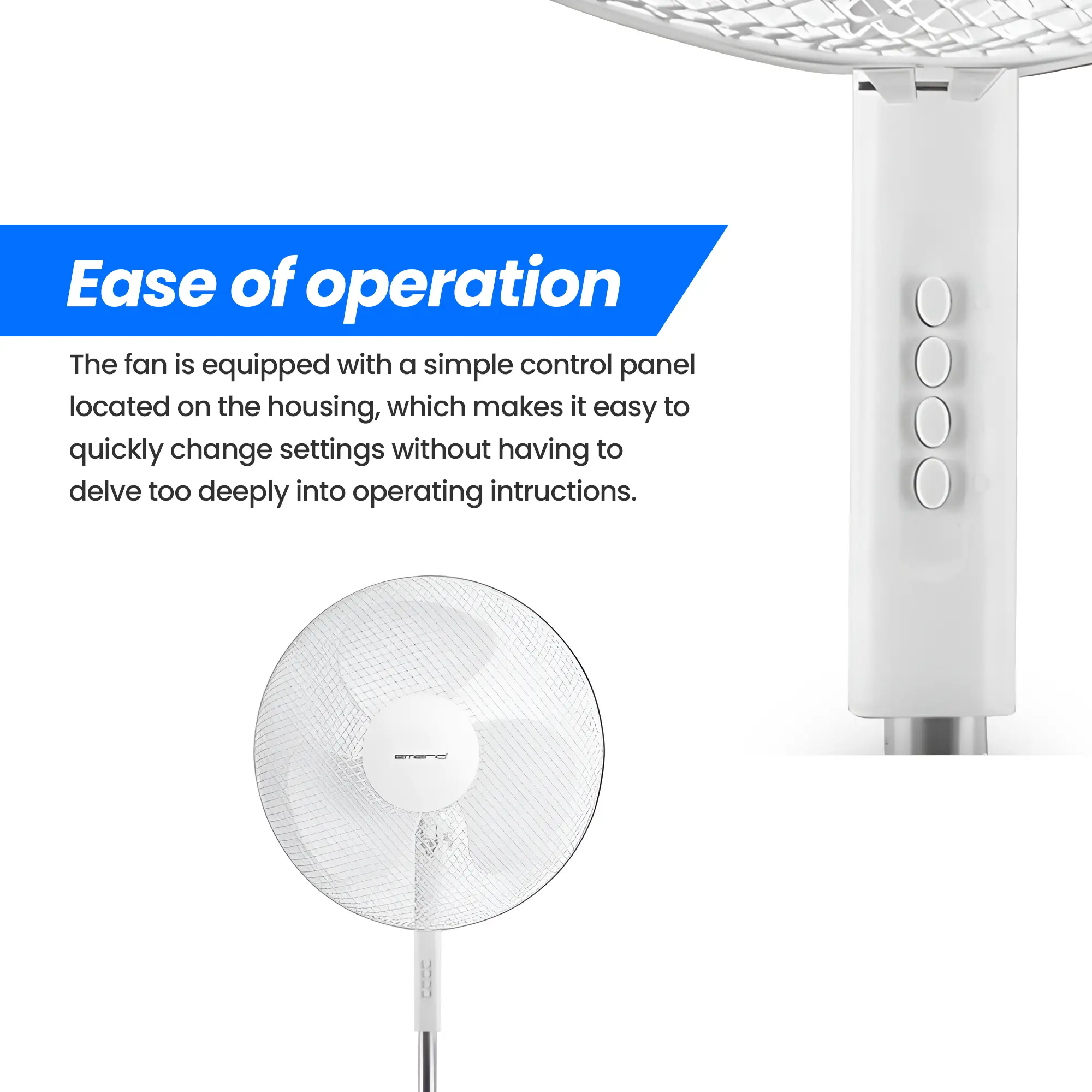 EMERIO FN-114204 DİKİLİ FAN 40CM, 3 KANATLI, 3 HIZ AYARLI, BEYAZ