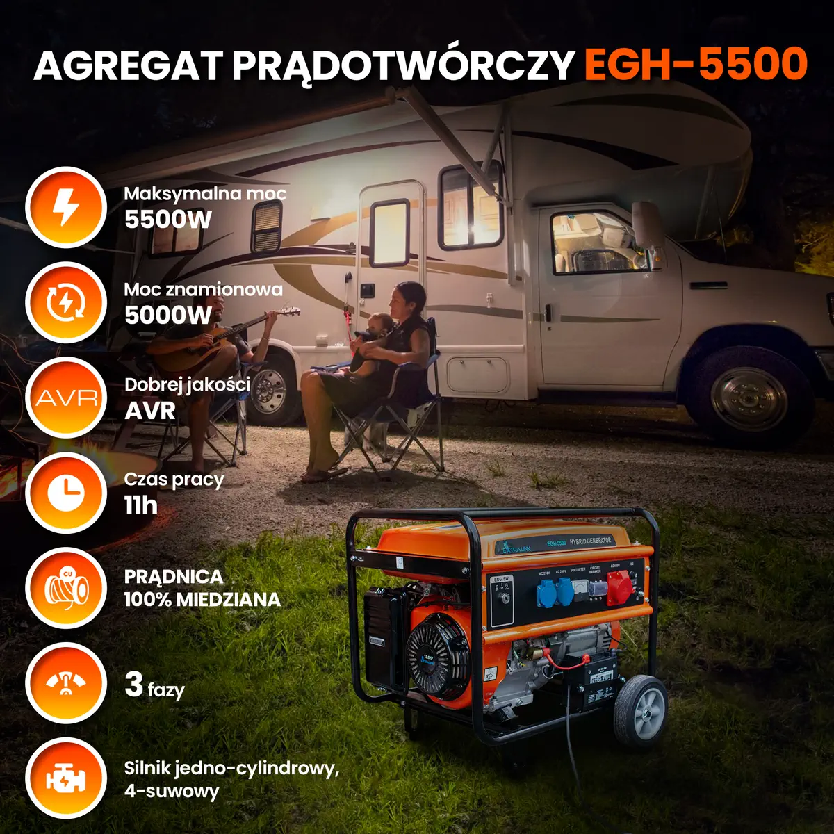 EXTRALINK EGH-5500 HYBRID GENERATOR 5,5KW 3F