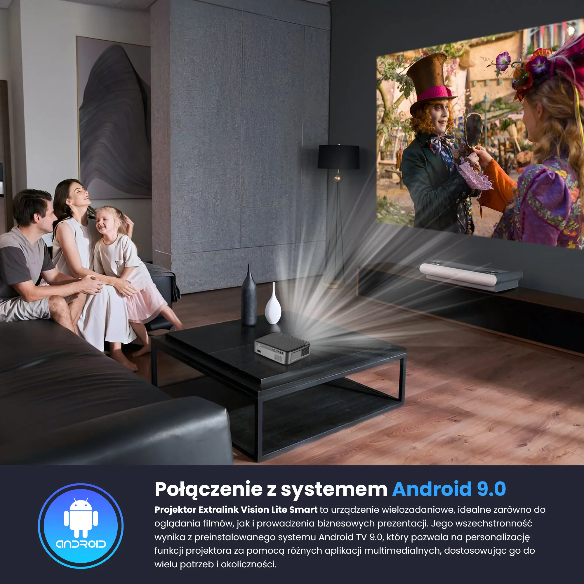 EXTRALINK SMART LIFE VISION PRO, SMART PROJECTOR, 450 ANSI, 1080P, ANDROID 9.0, ESP-450FHD