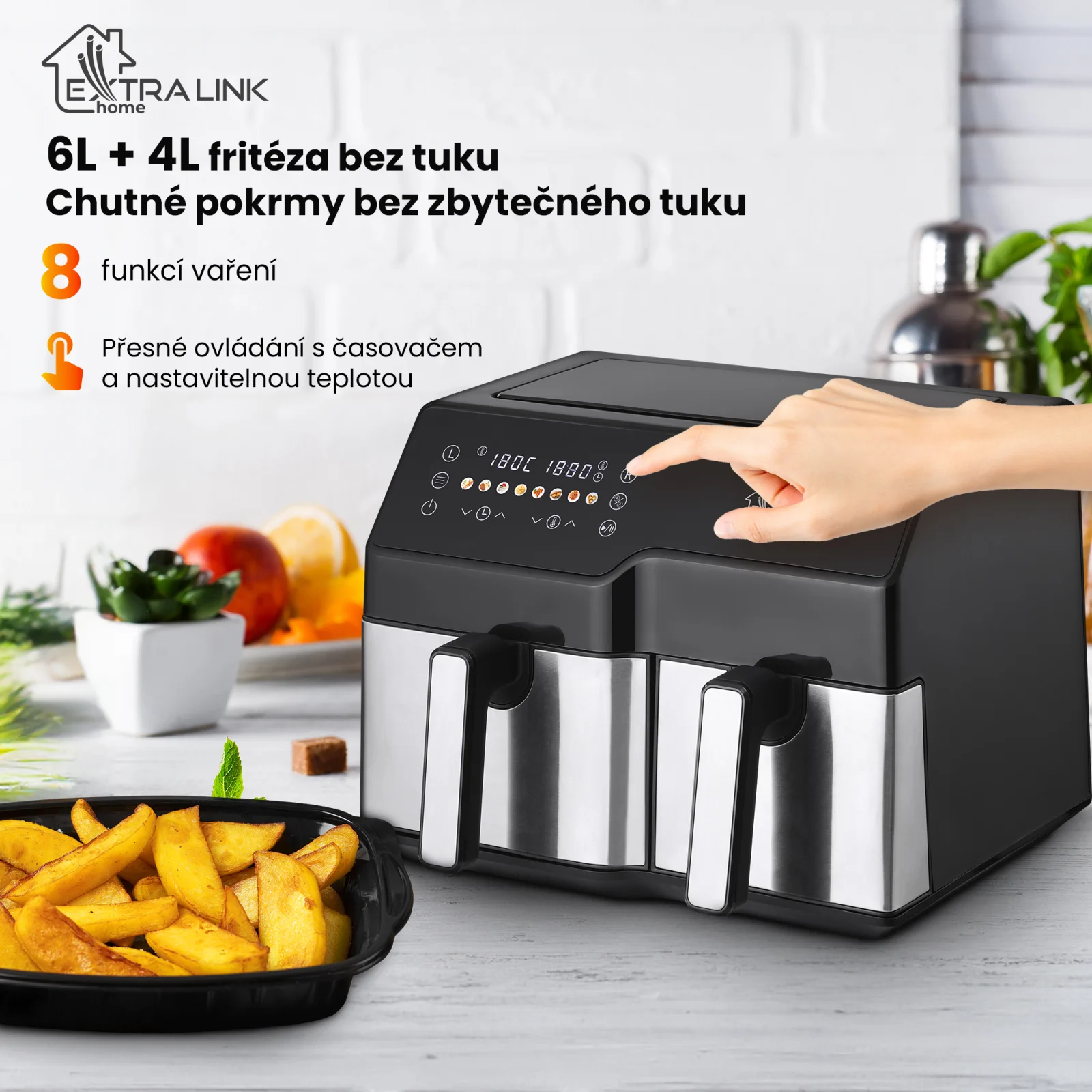 EXTRALINK DOMÁCÍ FRITÉZA VZDUCHU 10L (6L+4L) EU SJ-1000 2500W