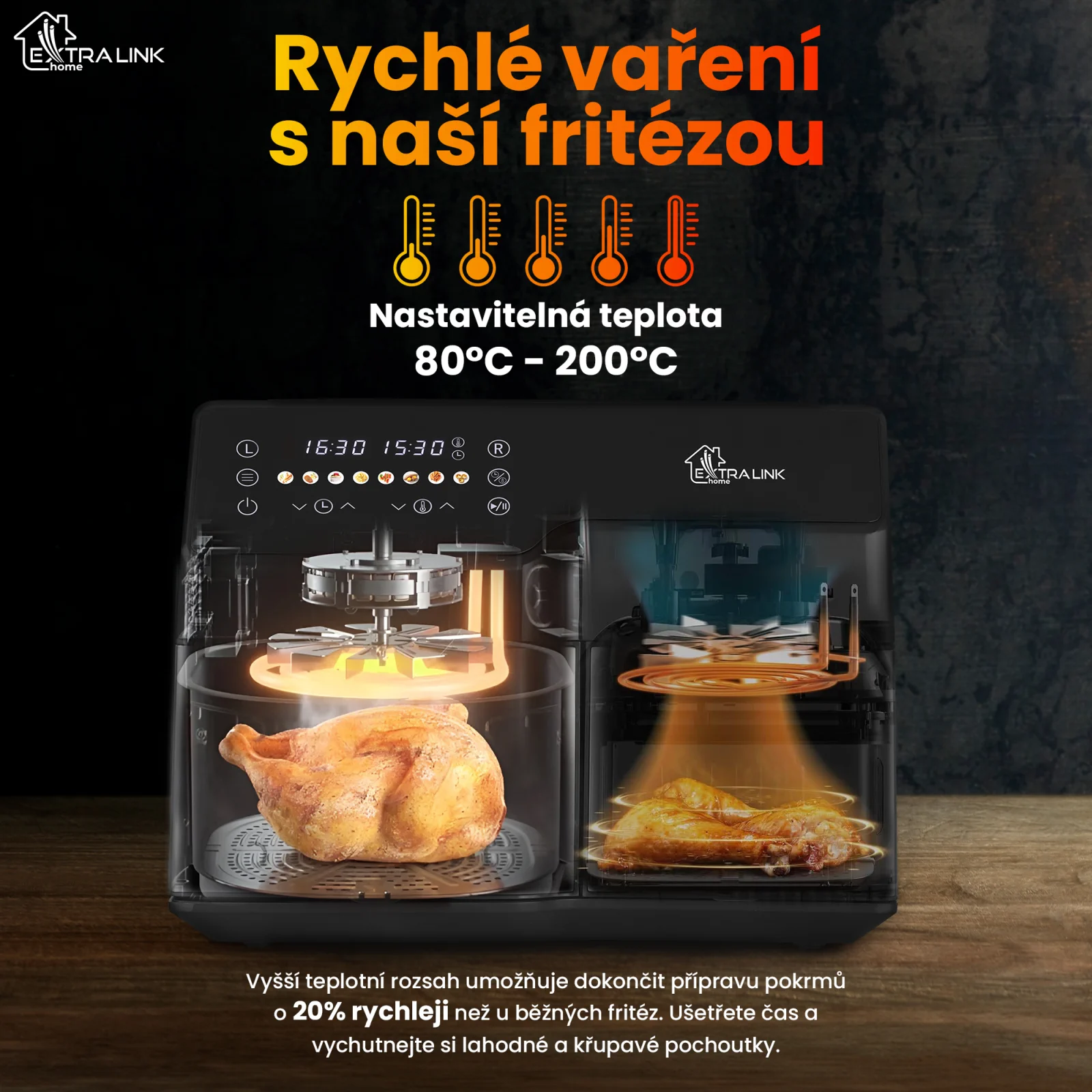 EXTRALINK DOMÁCÍ VZDUCHOVÁ FRITÉZA 10L (6L+4L) EU SJ-1000 2500W