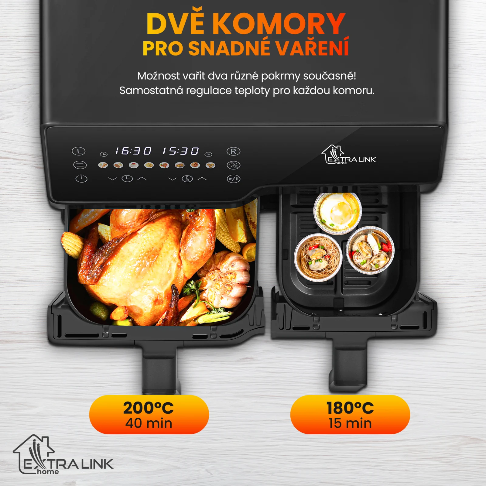 EXTRALINK DOMÁCÍ VZDUCHOVÁ FRITÉZA 10L (6L+4L) EU SJ-1000 2500W