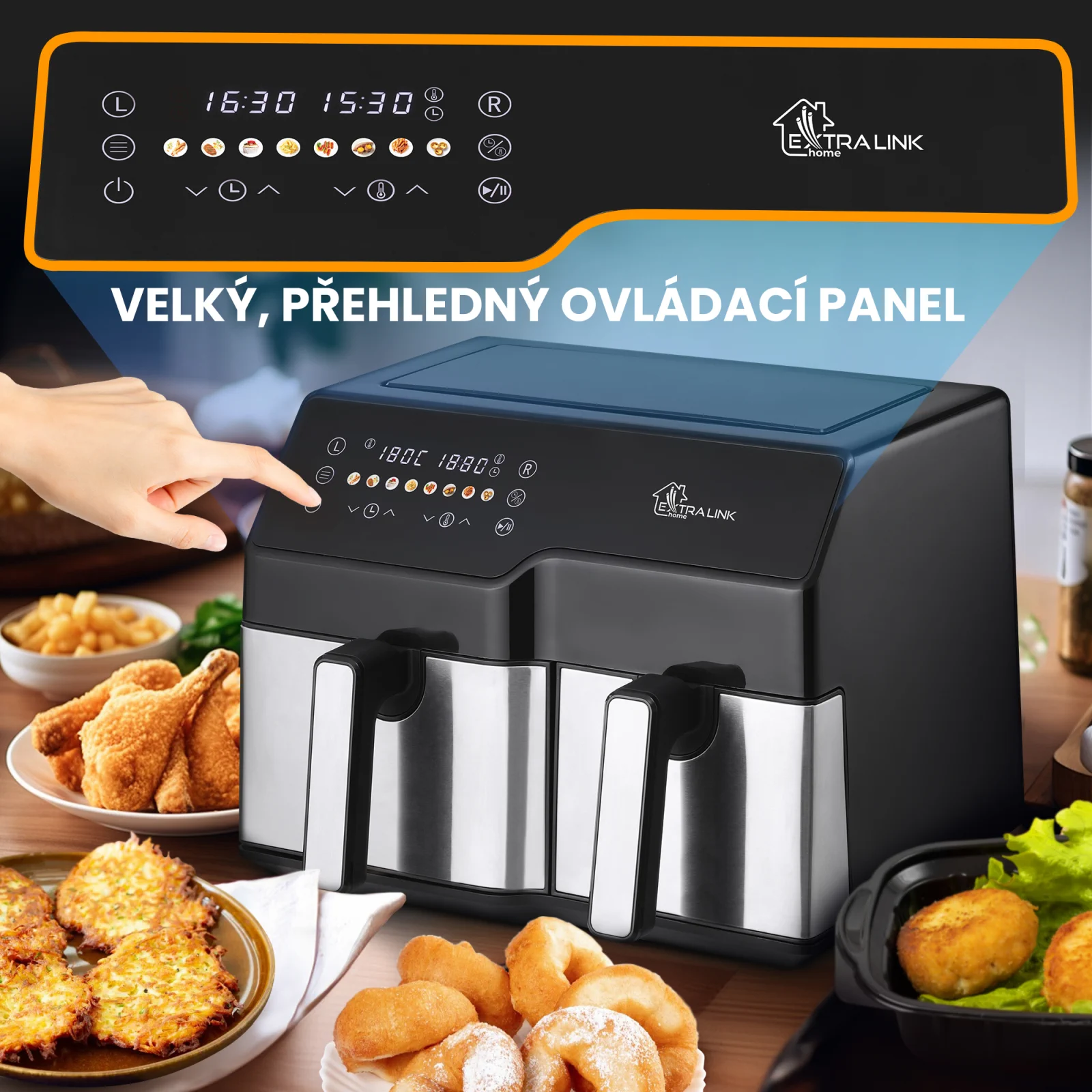 EXTRALINK DOMÁCÍ VZDUCHOVÁ FRITÉZA 10L (6L+4L) EU SJ-1000 2500W