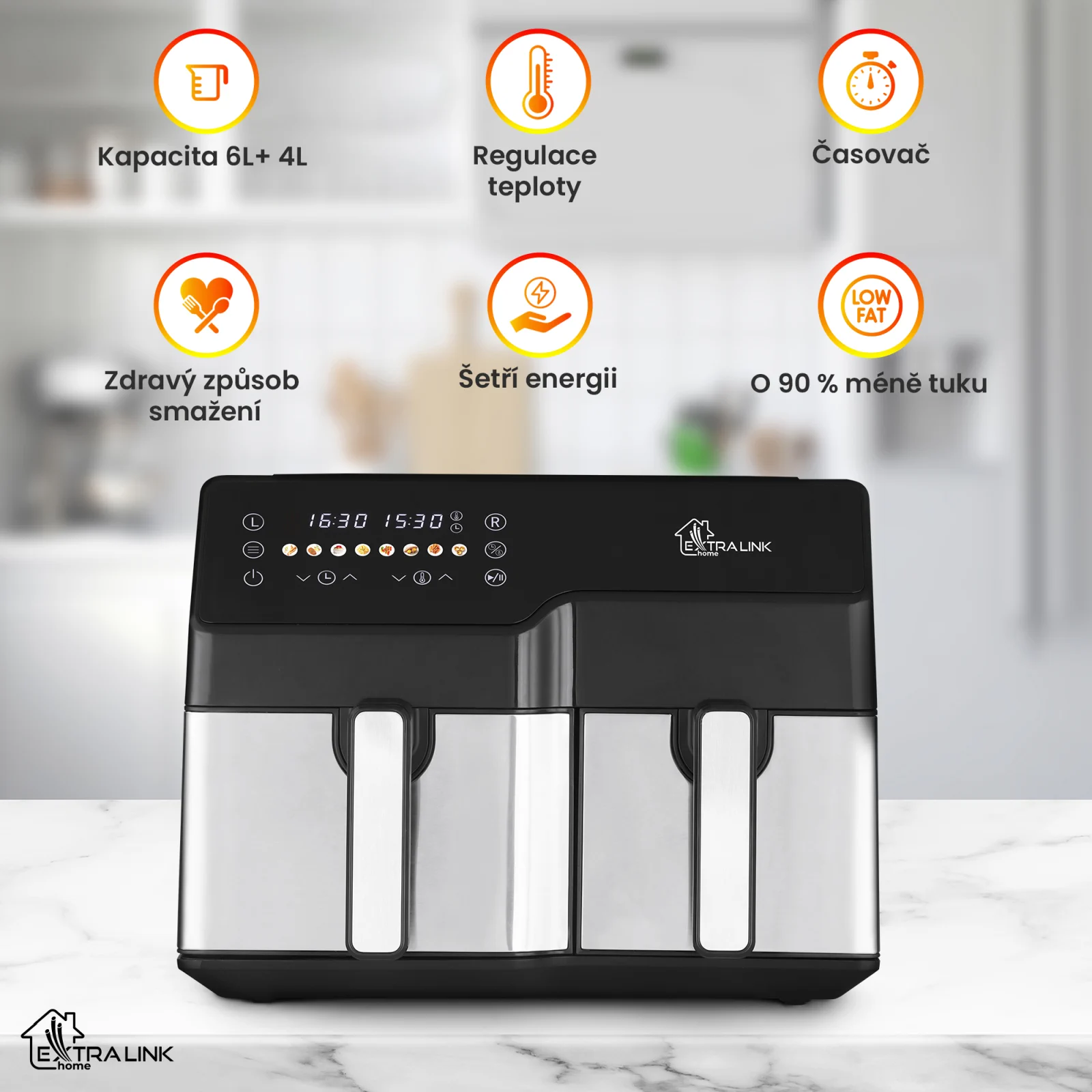 EXTRALINK DOMÁCÍ FRITÉZA VZDUCHU 10L (6L+4L) EU SJ-1000 2500W