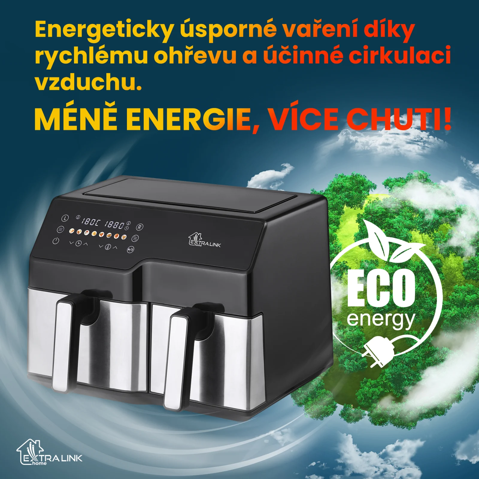 EXTRALINK DOMÁCÍ VZDUCHOVÁ FRITÉZA 10L (6L+4L) EU SJ-1000 2500W