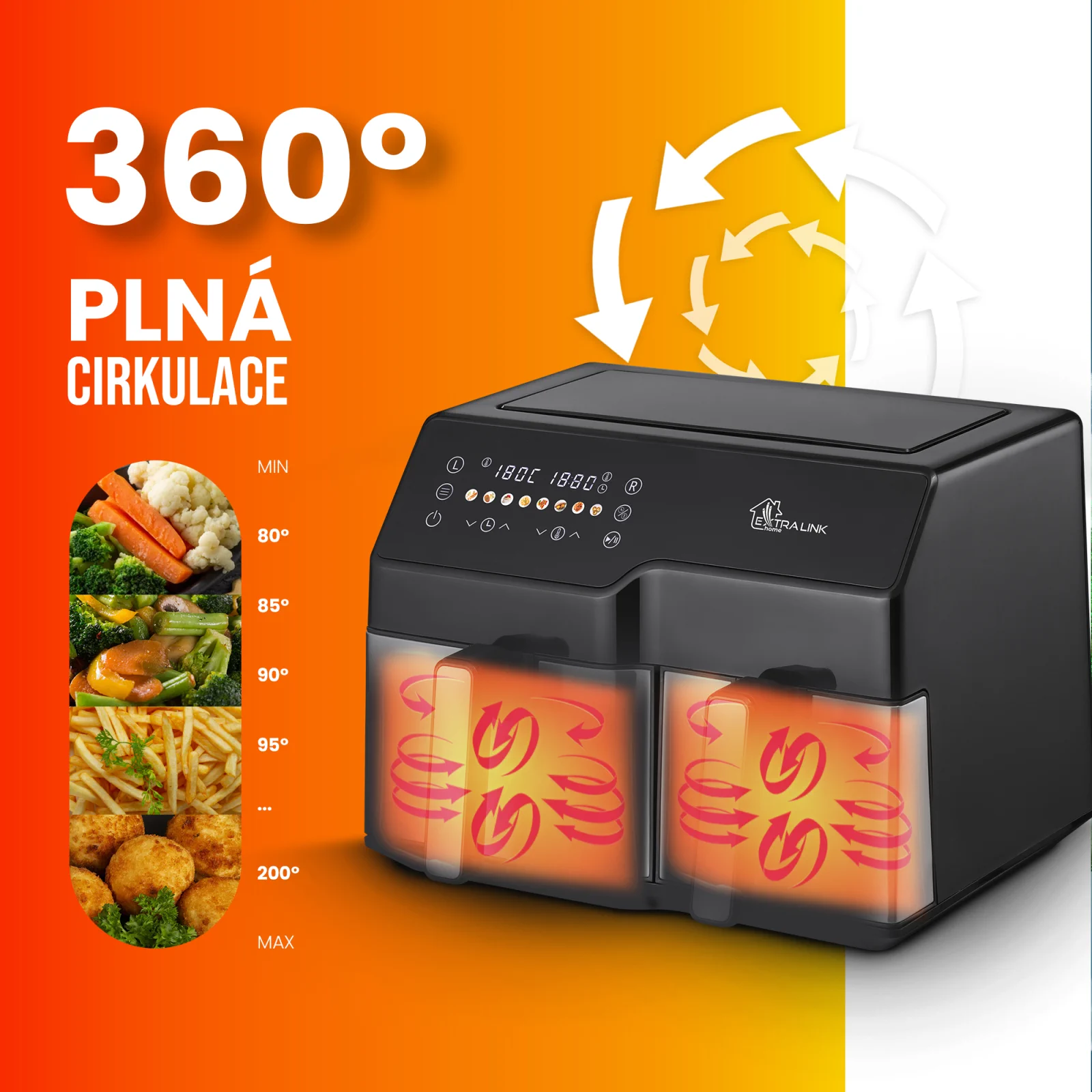 EXTRALINK DOMÁCÍ FRITÉZA VZDUCHU 10L (6L+4L) EU SJ-1000 2500W