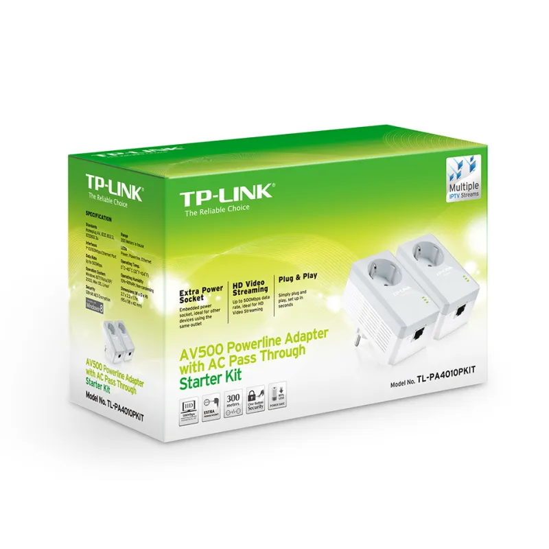 TP-Link TL-PA4010P KIT | Power Line | AV500, 1x RJ45 100Mb/s, Z gniazdem elektrycznym, Dwa adaptery - Zdjęcie 2