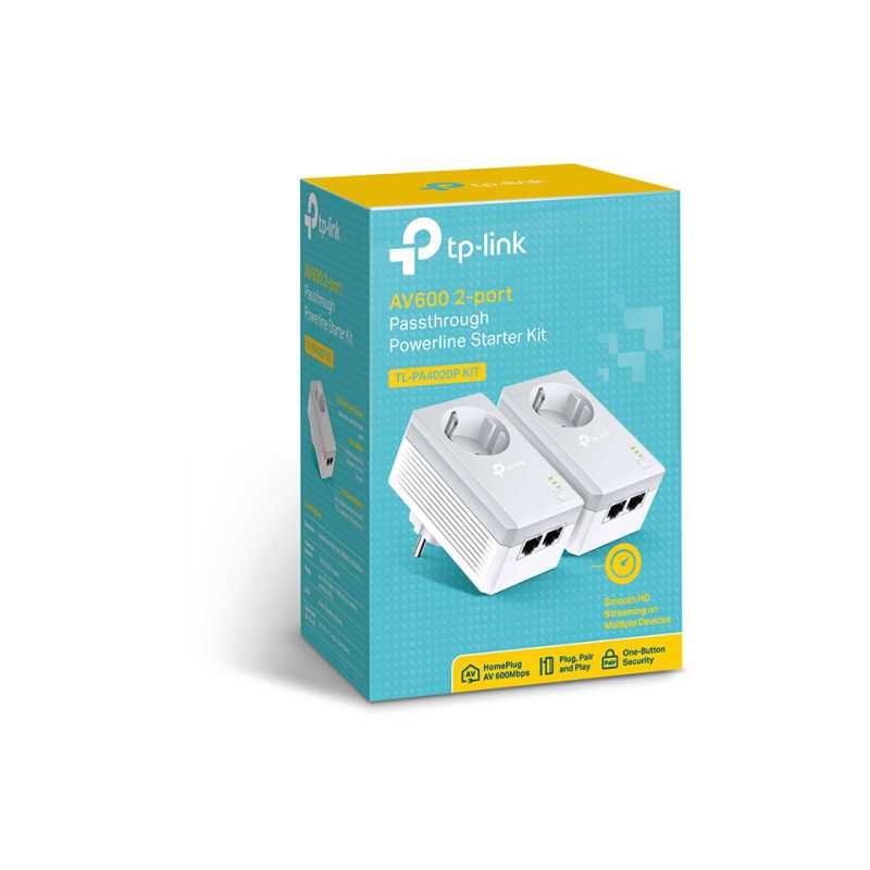 Power Line TP-Link TL-PA4020P KIT, AV600, 2x RJ45 100Mb/s, Prizli, İki adaptör - Görsel 2