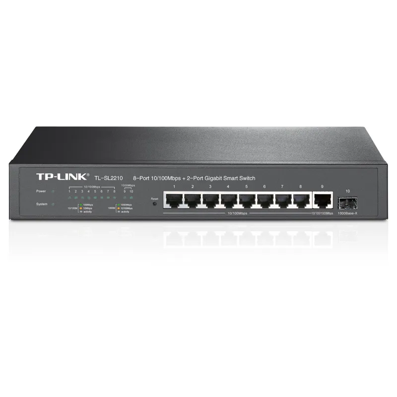 Коммутатор TP-Link TL-SL2210, 8x RJ45 100Mb/s, 1x RJ45 1000Mb/s, 1x SFP, Установка в стойку, Упправляемый