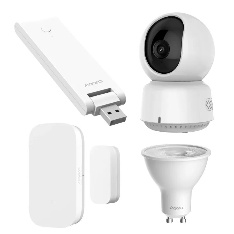 ZESTAW AQARA CAMERA E1 + DOOR AND WINDOW SENSOR T1 + HUB M100 + LED BULB T2 GU10
