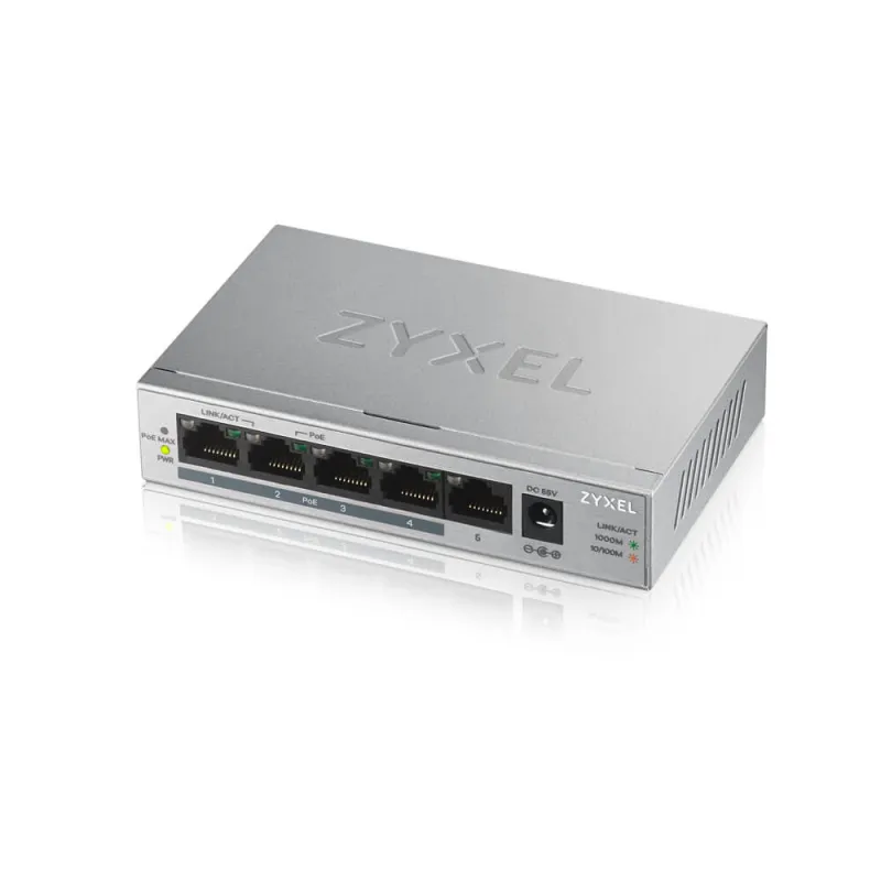 Zyxel GS1005-HP Anahtar, 5x RJ45 1000Mb/s, 4x PoE, 60 W, Yönetilmeyen