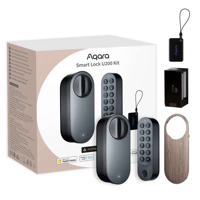 Aqara Smart Lock U200 Kit Preto Fechadura de porta inteligente HomeKit, Thread, Bluetooth 5.1, NFC