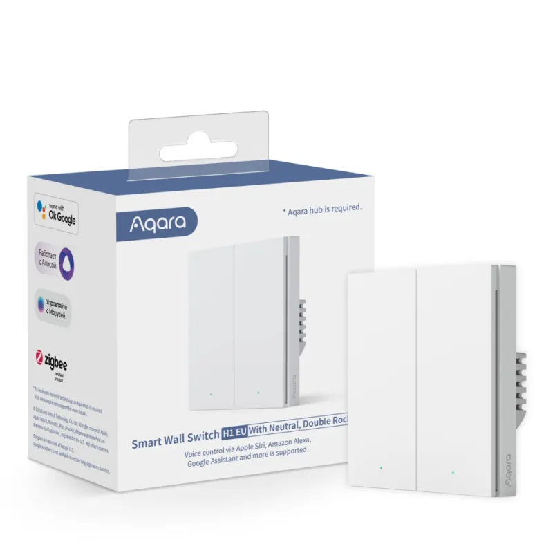 Aqara Wall Double Switch H1 Przełącznik z Neutral, Zigbee 3.0, EU, WS-EUK04