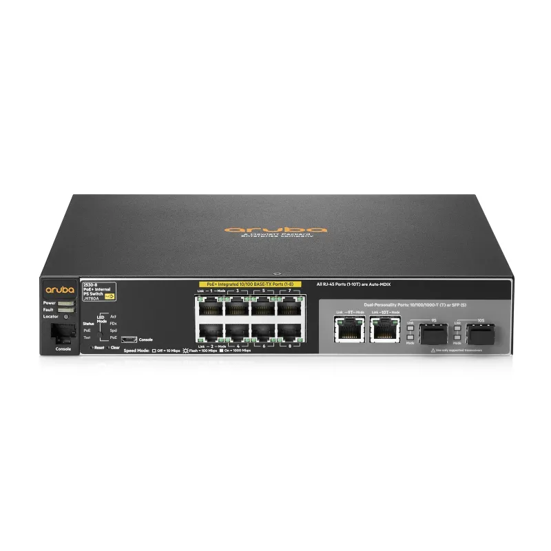 Aruba 2530 8 PoE+ Anahtar, 8x RJ45 100Mb/s, PoE+, 2x RJ45/SFP Kombinasyonu