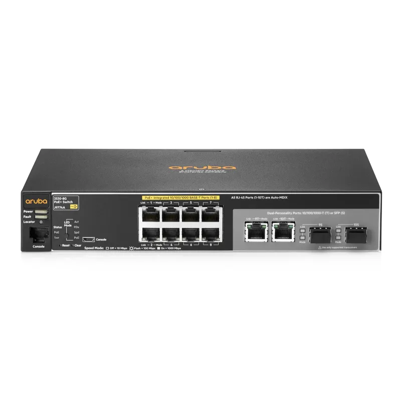 Aruba 2530 8G PoE+ Anahtar, 8x RJ45 1000Mb/s, PoE+, 2x RJ45/SFP Combo