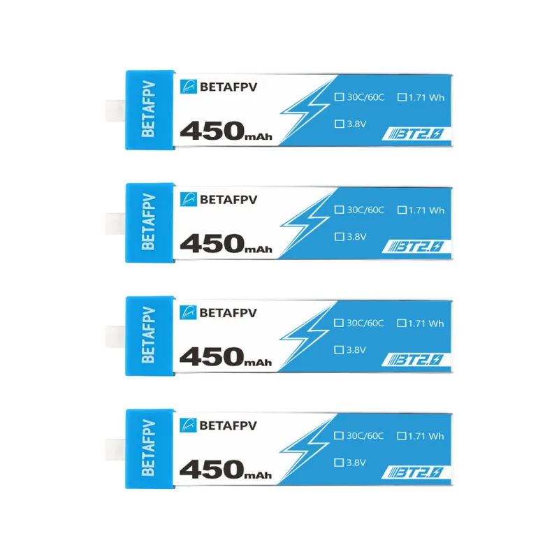 BetaFPV BT2.0 450mAh pacote de 4 Kit de bateria para drone 1S 3,8 V, 450 mAh