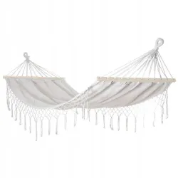 Black Forest Hammock, White with Fringes, Single 200x100cm with Stand