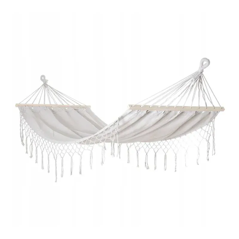 Black Forest Hamak biały z frędzlami 1 osobowy 200x100cm ze stelażem