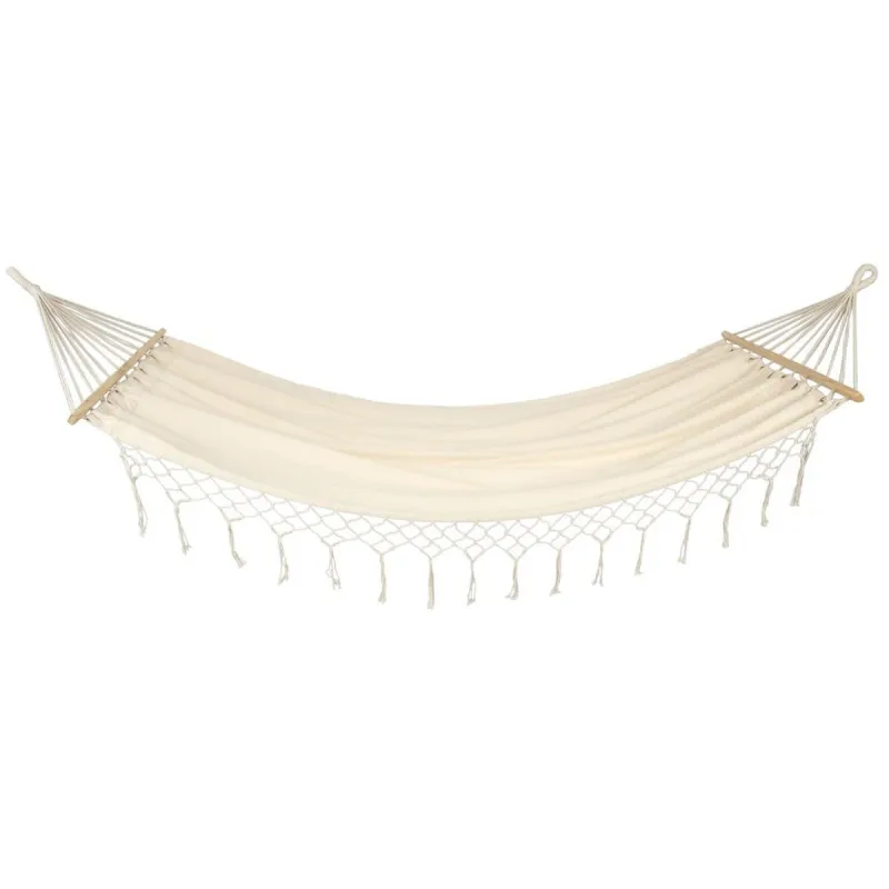Black Forest Hammock, White with Fringe, 2-Person 200x150cm with Stand