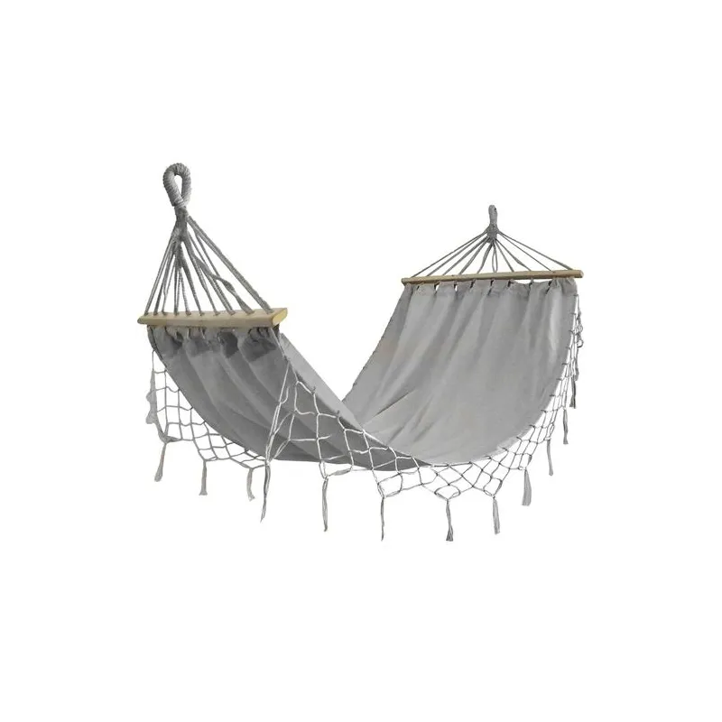 Black Forest Hammock, Gray with Fringes, 2-Person 200x150cm with Stand