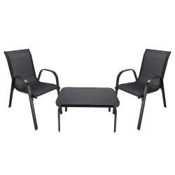 Black Forest Klasyczny zestaw mebli ogrodowych tekstylen dwa krzesła + stolik czarny