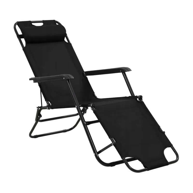 Black Forest Folding Garden Lounge Chair with Cushion, Black