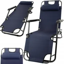 Black Forest Leżak ogrodowy rozkładany z poduszką Granatowy