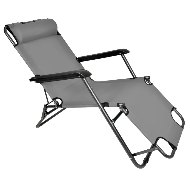 Black Forest Leżak ogrodowy rozkładany z poduszką Szary