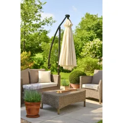 Black Forest Garden Umbrella with Side Panels, Large 3m Beige Cantilever