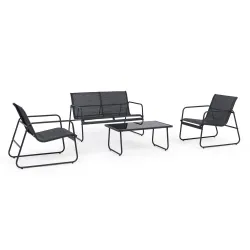 Black Forest Garden Furniture Set, Texteline Two Chairs + Lounger + Folding Table Black