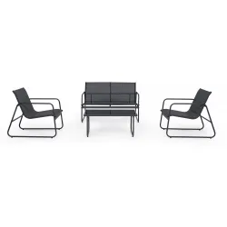 Black Forest Garden Furniture Set, Texteline Two Chairs + Lounger + Folding Table Black