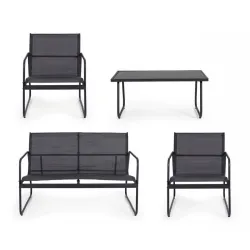 Black Forest Garden Furniture Set, Texteline Two Chairs + Lounger + Folding Table Black