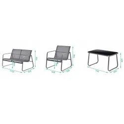 Black Forest Garden Furniture Set, Texteline Two Chairs + Lounger + Folding Table Black