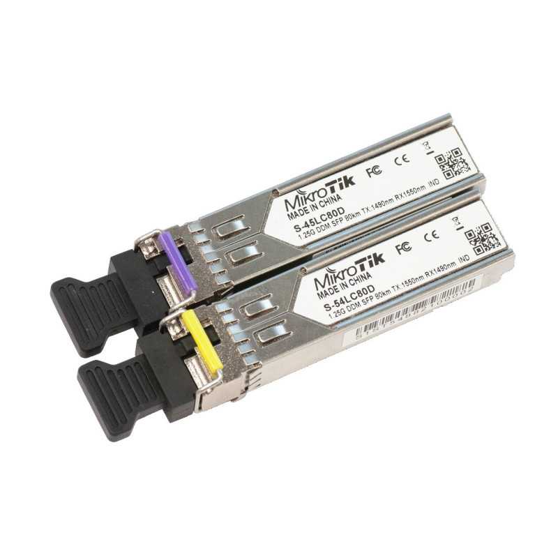 Модуль SFP MikroTik S-4554LC80D, 1,25Gb/s, LC, 80км, Одномодовый, Пара (T1490nm/R1550nm) + (T1550nm/R1490nm)