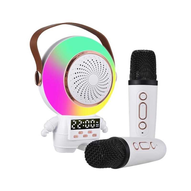 Altavoz Karaoke Inalámbrico Extralink Kids Astro LED Doble Micrófono Blanco