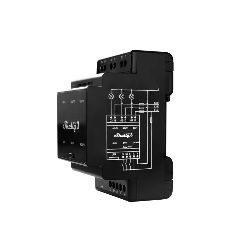 SHELLY PRO 3 3-CHANNEL RELAY WITH POTENTIAL-FREE OUTPUTS - Immagine 2