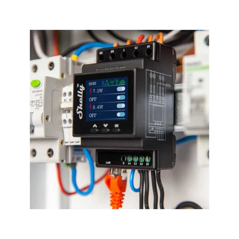 Shelly Pro 4PM | Moduł przekaźnikowy | LAN, WiFi, Bluetooth, czterokanałowy, z pomiarem mocy i ekranem - Zdjęcie 2