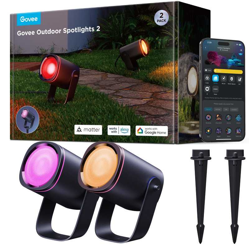 Govee H7093 RGBICWW Outdoor Spotlights | Oświetlenie LED | Zewnętrze, 750lm, 2.4GHz Wi-Fi + Bluetooth