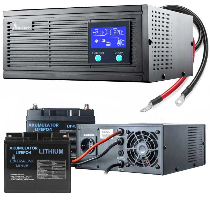 Непрерывный источник питания Extralink Piorun 3000VA/2100W, Инвертор + 2x Extralink LiFePO4 12.8V 40Ah Аккумулятор, Чистая синус