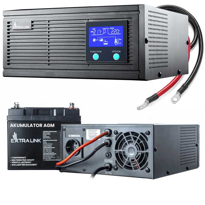 Сетевой источник бесперебойного питания Extralink Piorun 600VA/480W Инвертор + Аккумулятор Extralink AGM 12V 45Ah, Чистая синусо