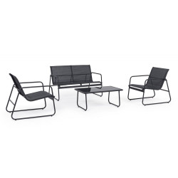 Black Forest Garden Furniture Set, Texteline Two Chairs + Lounger + Folding Table Black - Image 2