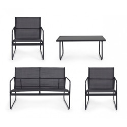 Black Forest Garden Furniture Set, Texteline Two Chairs + Lounger + Folding Table Black - Image 4