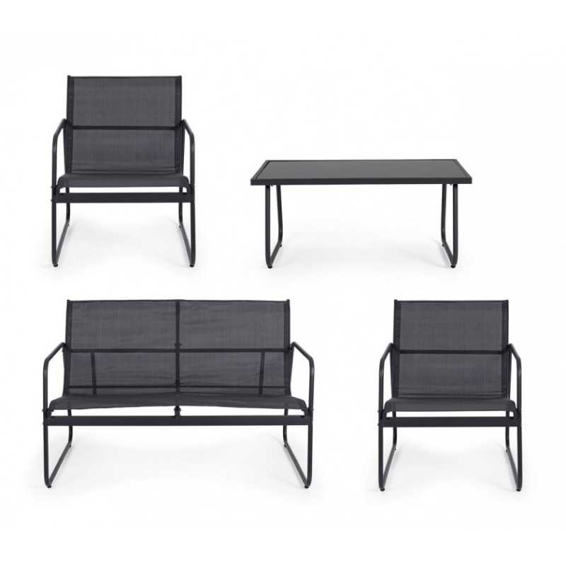 Conjunto de Móveis de Jardim Black Forest, Textilene Duas Cadeiras + Espreguiçadeira + Mesa Dobrável Preta - Imagem 4