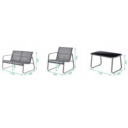 Black Forest Garden Furniture Set, Texteline Two Chairs + Lounger + Folding Table Black - Image 5