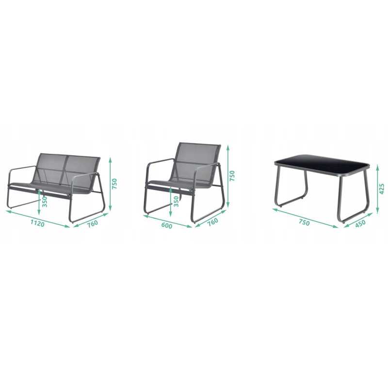Black Forest Garden Furniture Set, Texteline Two Chairs + Lounger + Folding Table Black - Image 5